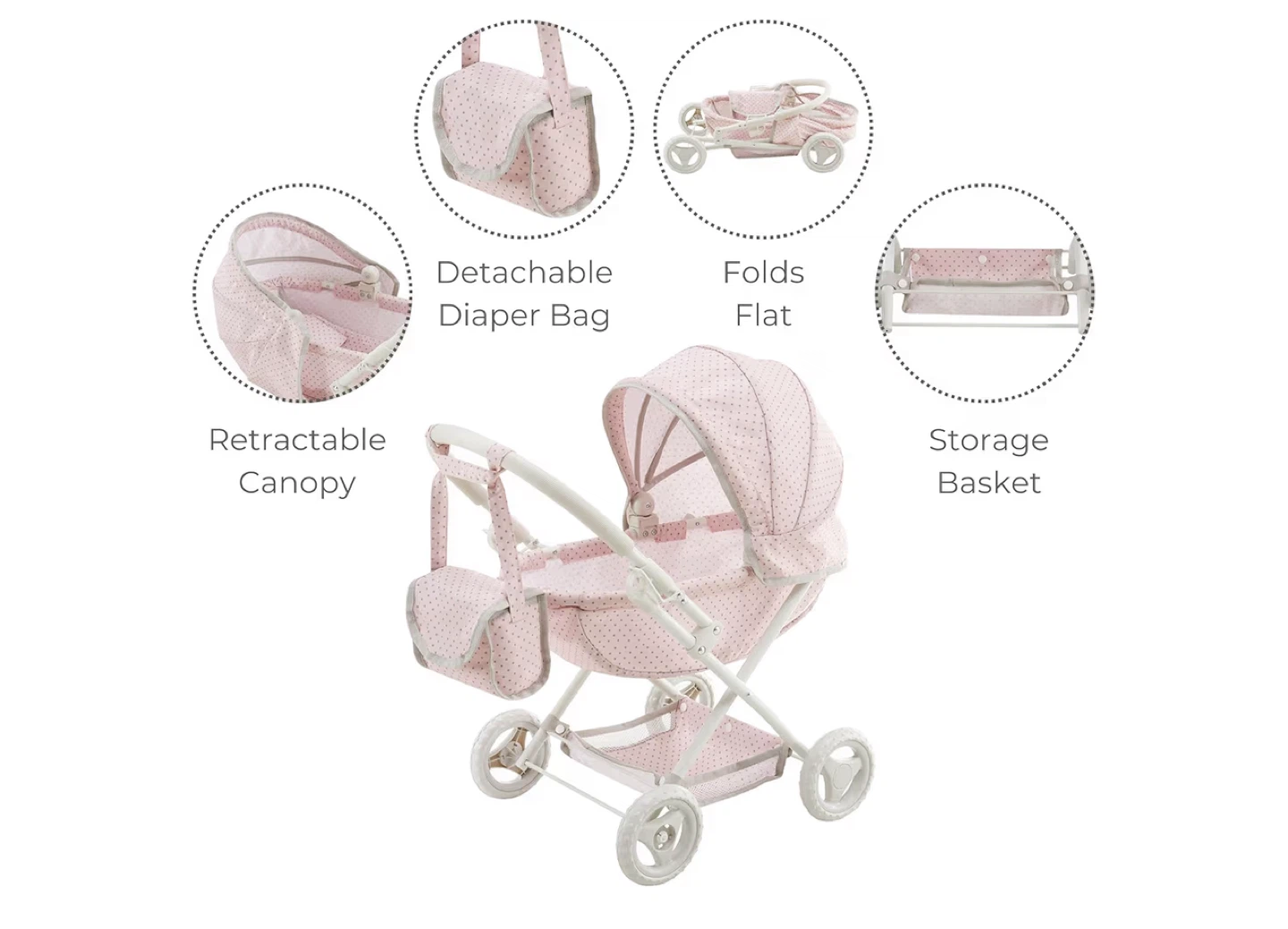 Olivia's Little World Polka Dot Princess Baby Doll Pram - photo 5