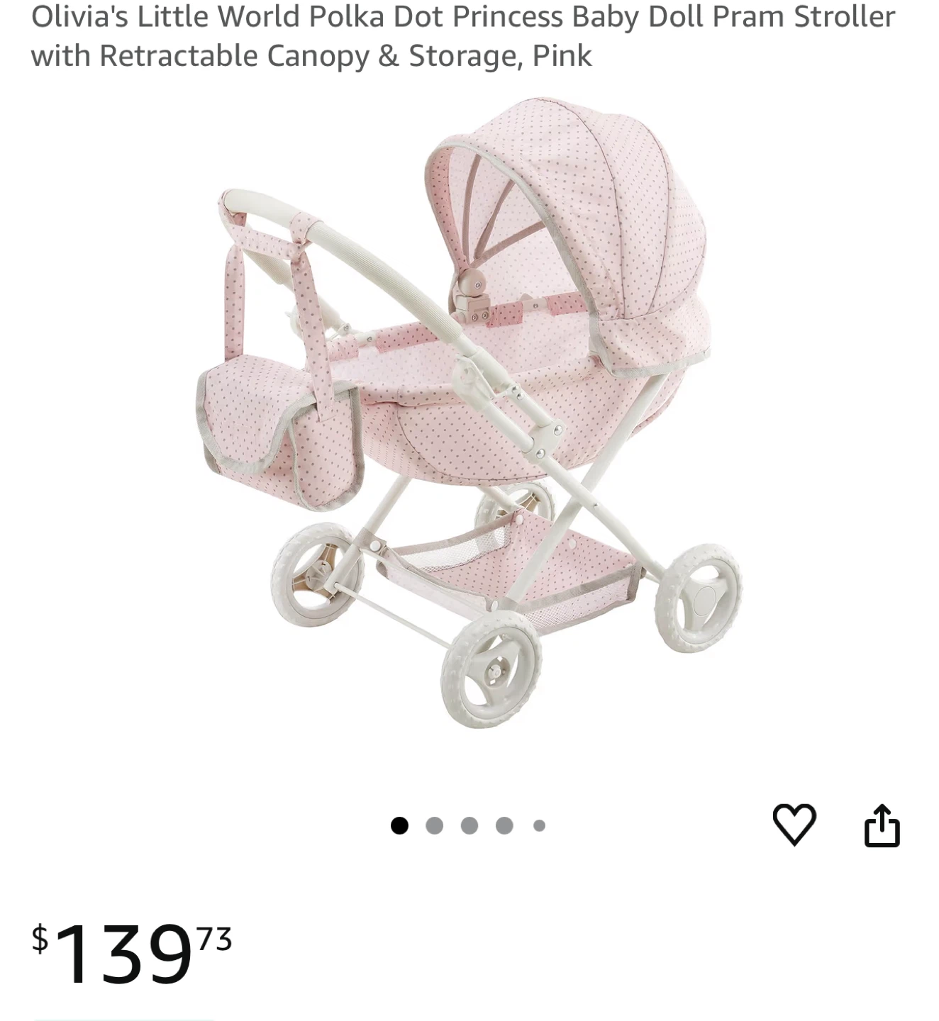 Olivia's Little World Polka Dot Princess Baby Doll Pram