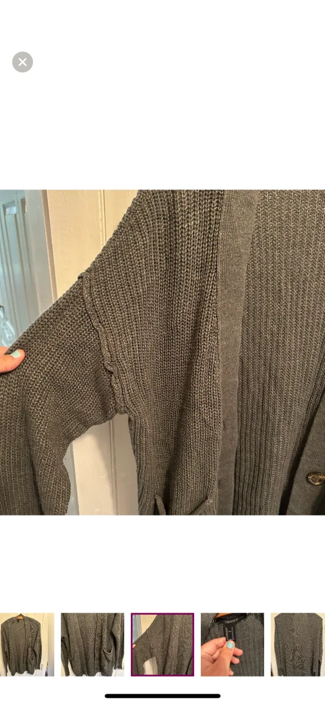 Forever 21 Grey Knit Cardigan - Size M image indicator(2)