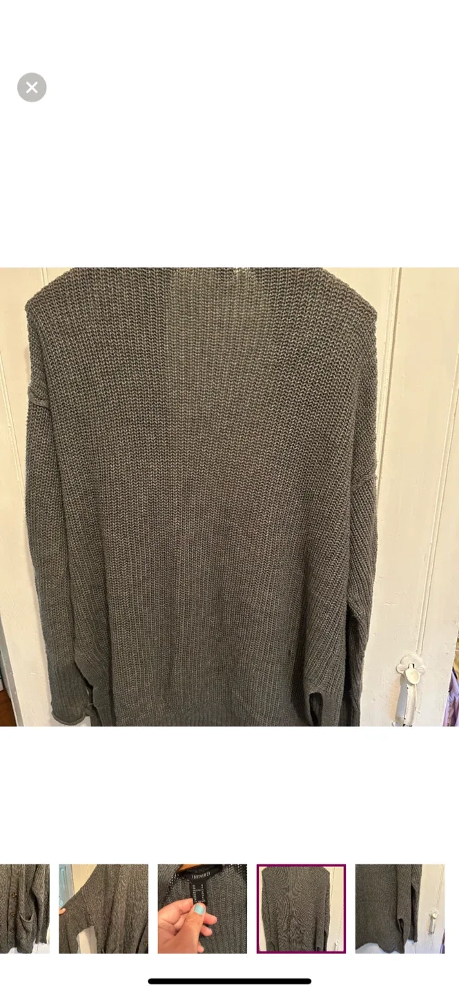 Forever 21 Grey Knit Cardigan - Size M image indicator(4)