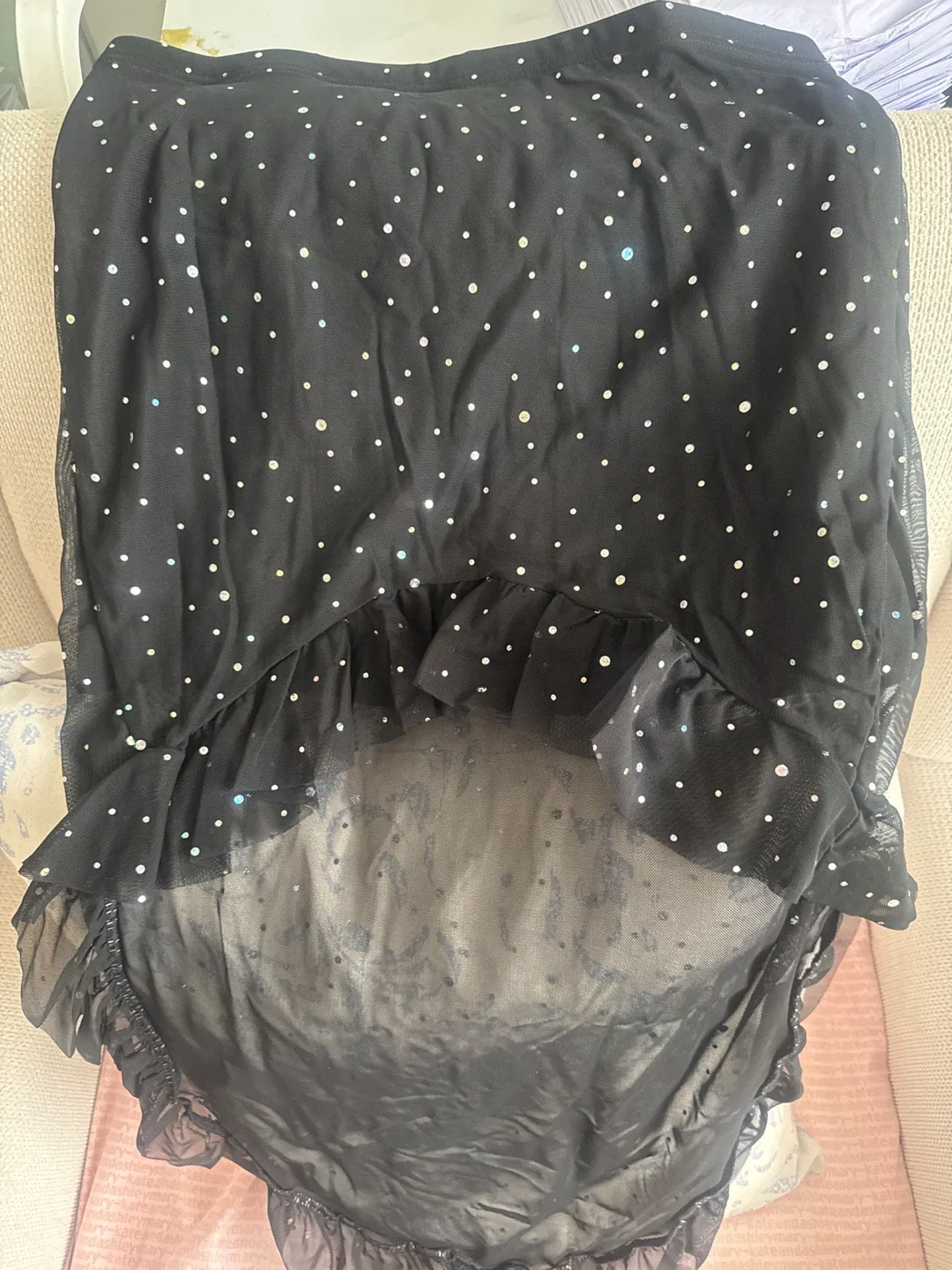 Black Polka Dot Skirt with Ruffle