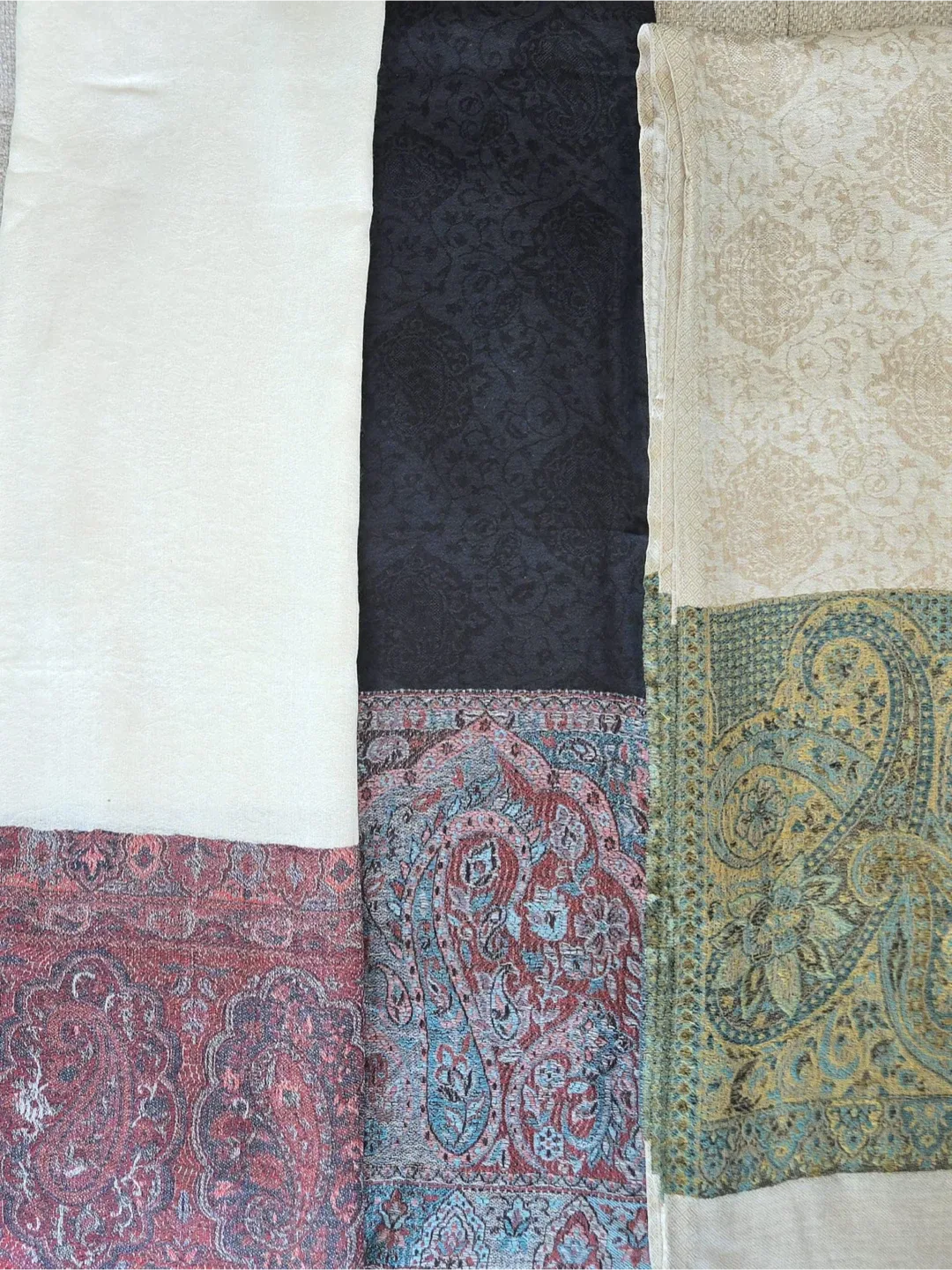 3 Pashmina Shawls - Cream, Black, Beige for $80 each image indicator(6)