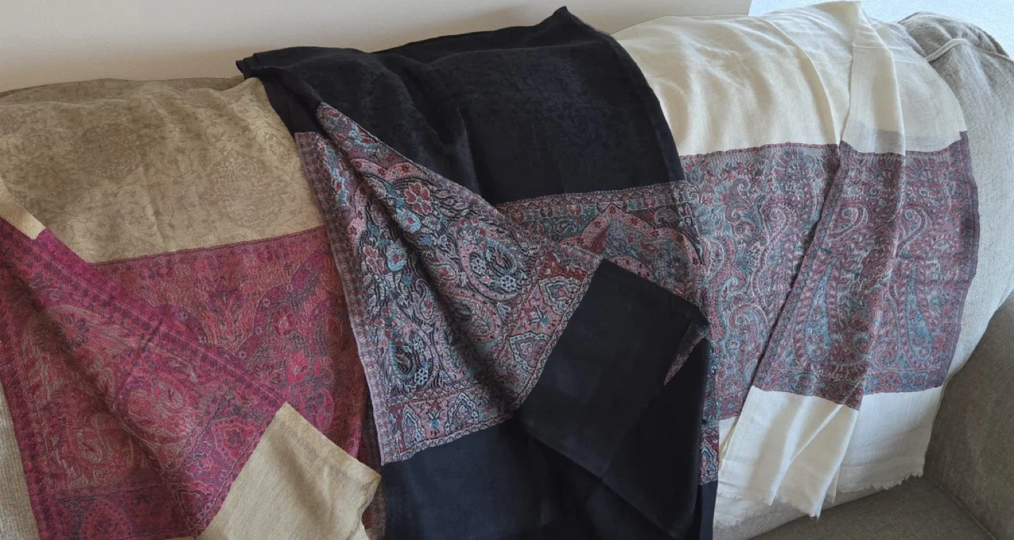 3 Pashmina Shawls - Cream, Black, Beige for $80 each image indicator(9)