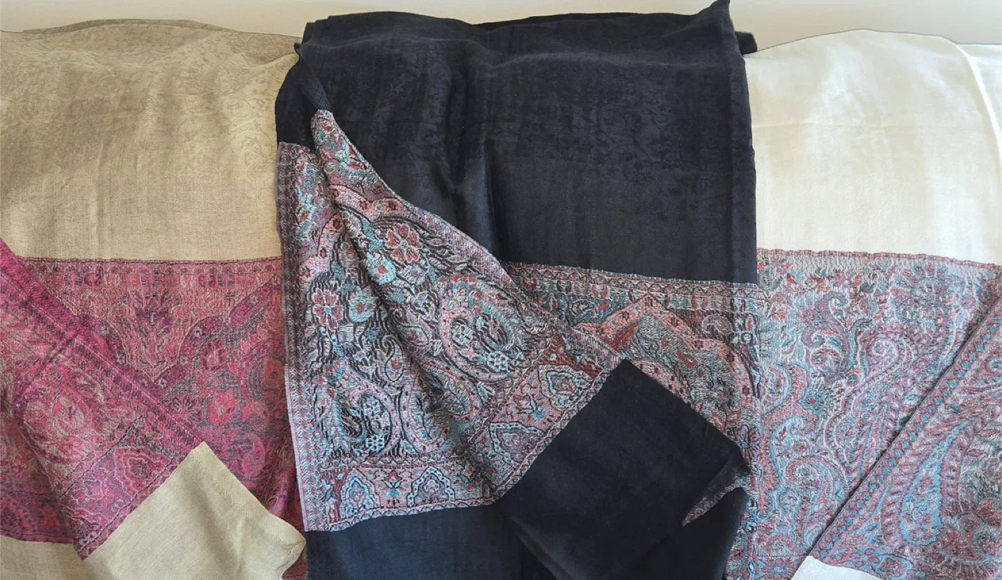 3 Pashmina Shawls - Cream, Black, Beige for $80 each image indicator(10)