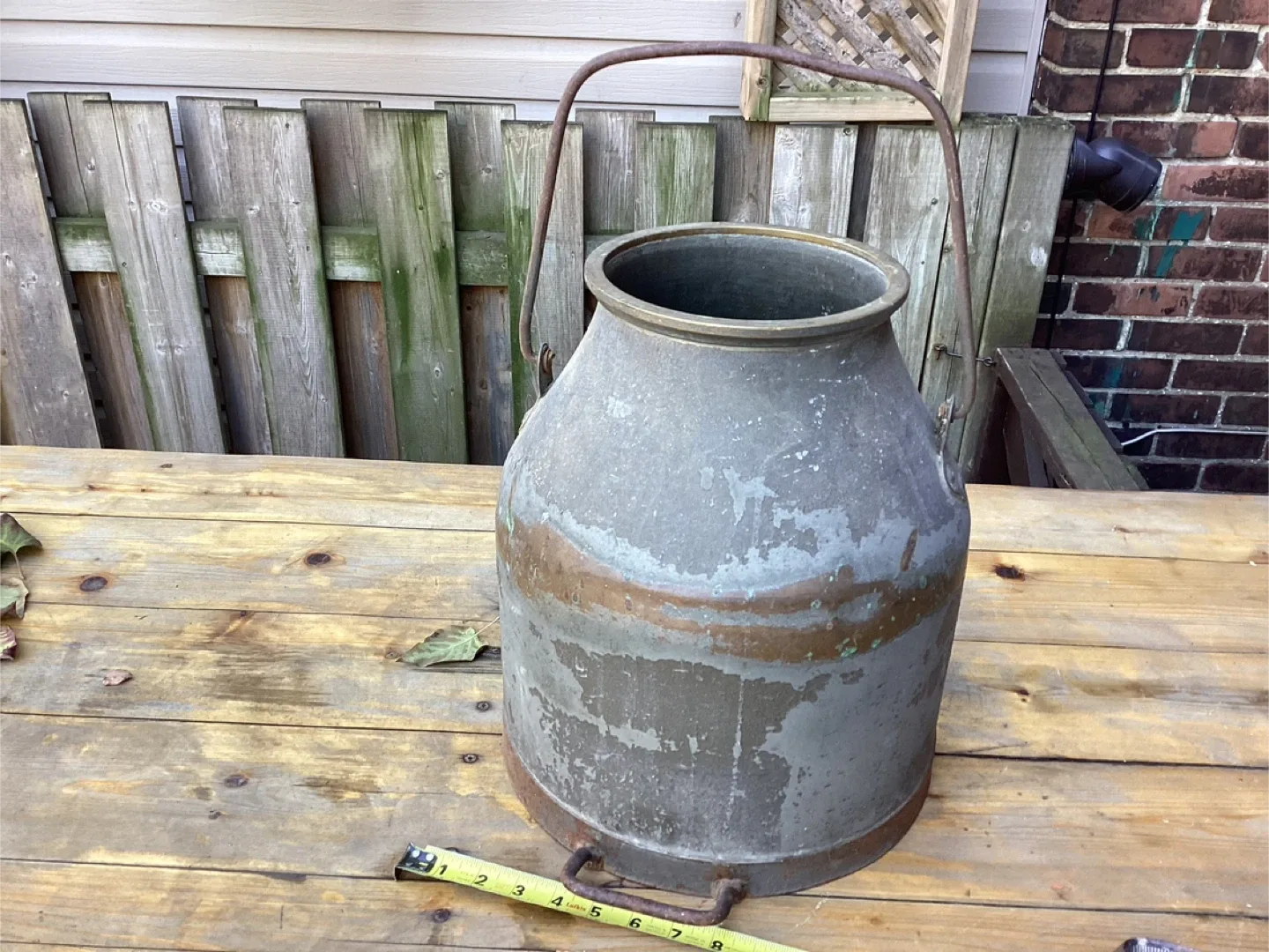 Antique Copper Milk Pail/Jug Brass Top Ring !
