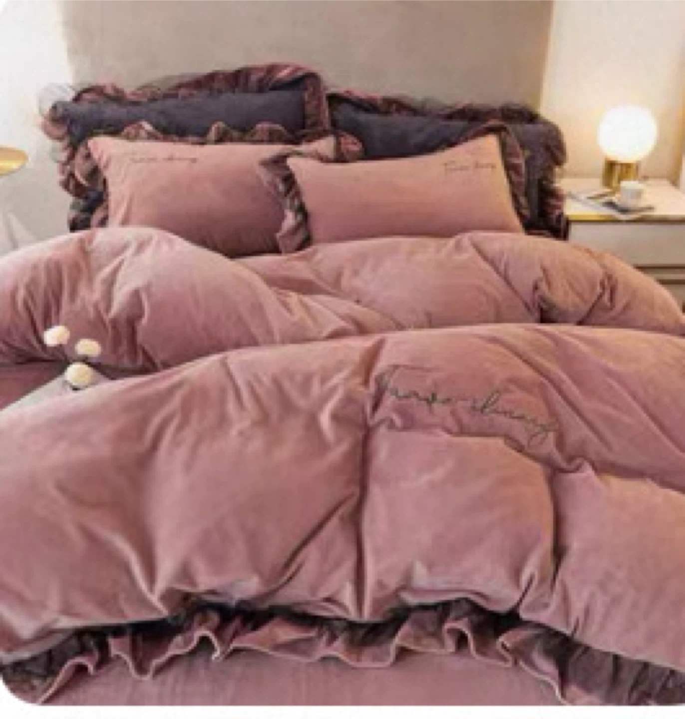 Smoke Pinky velvet Bedding Set 4pcs, king size