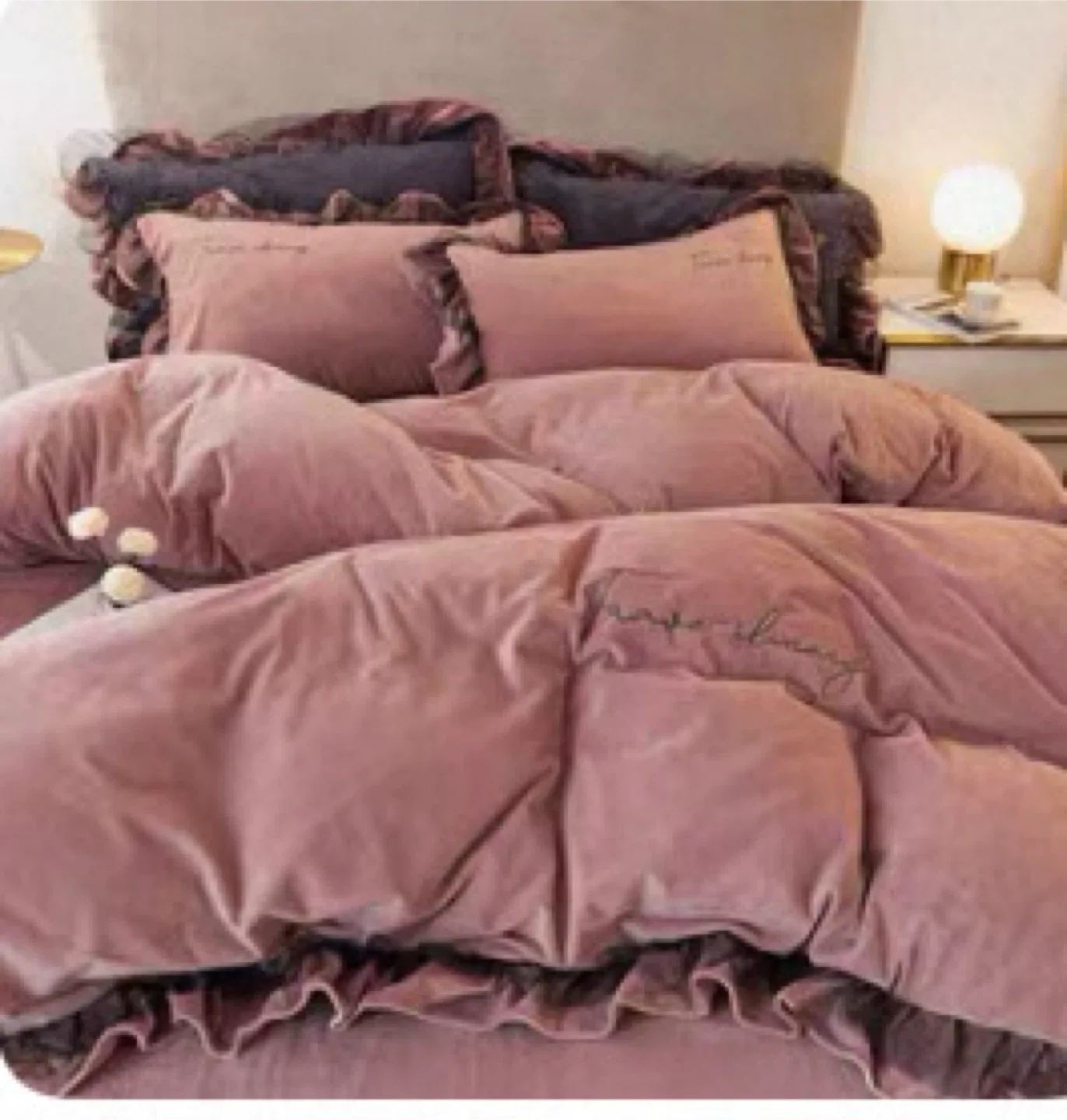 Smoke Pinky velvet Bedding Set 4pcs, king size