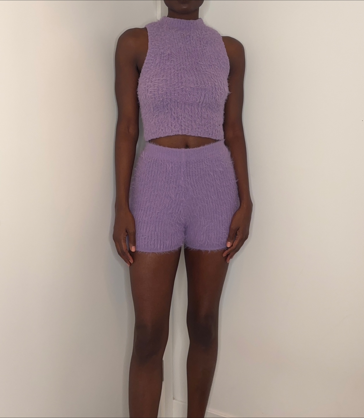 ZARA Fluffy Knit Y2K 2 Piece Crop Top Shorts