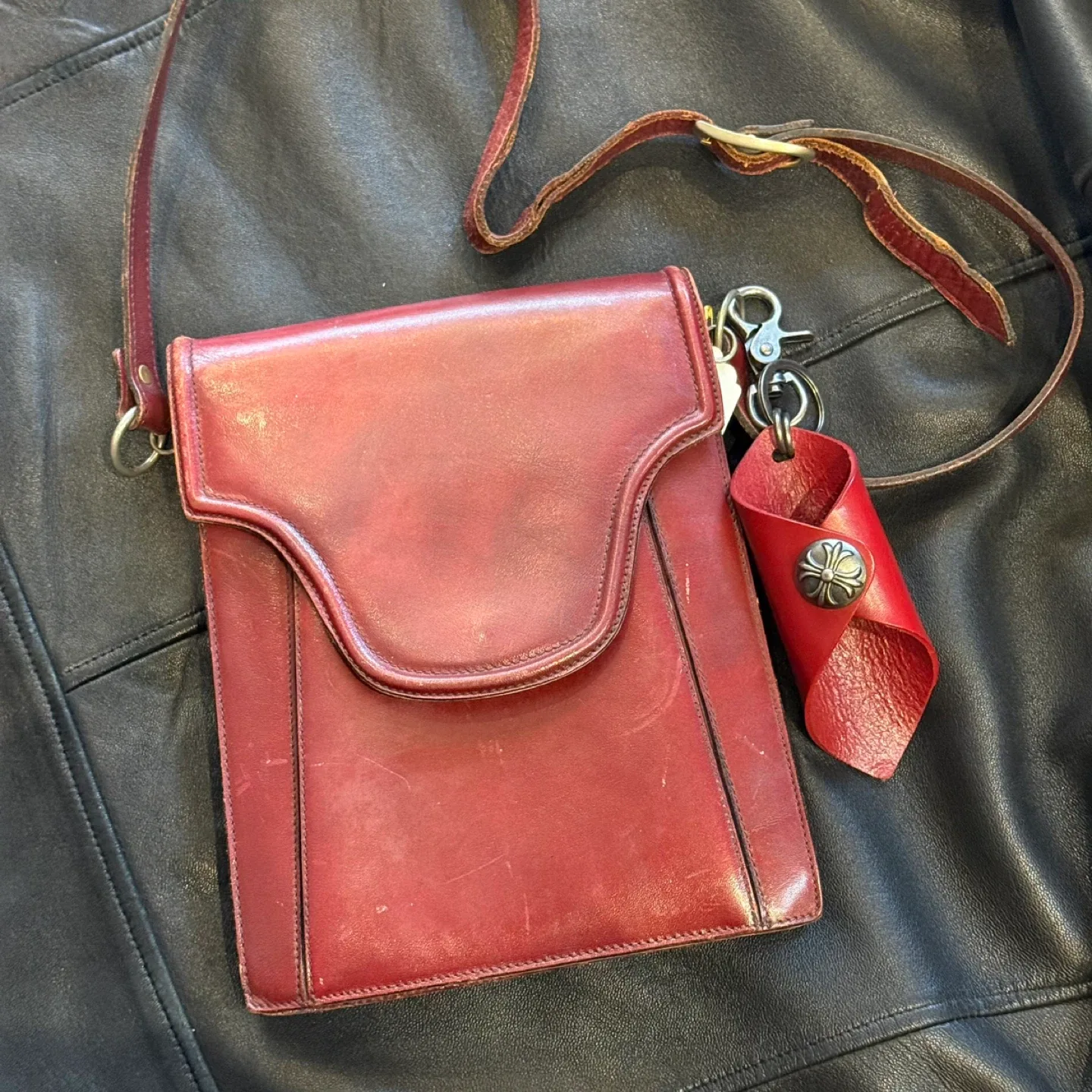 Antique Red Leather Shoulder Bag