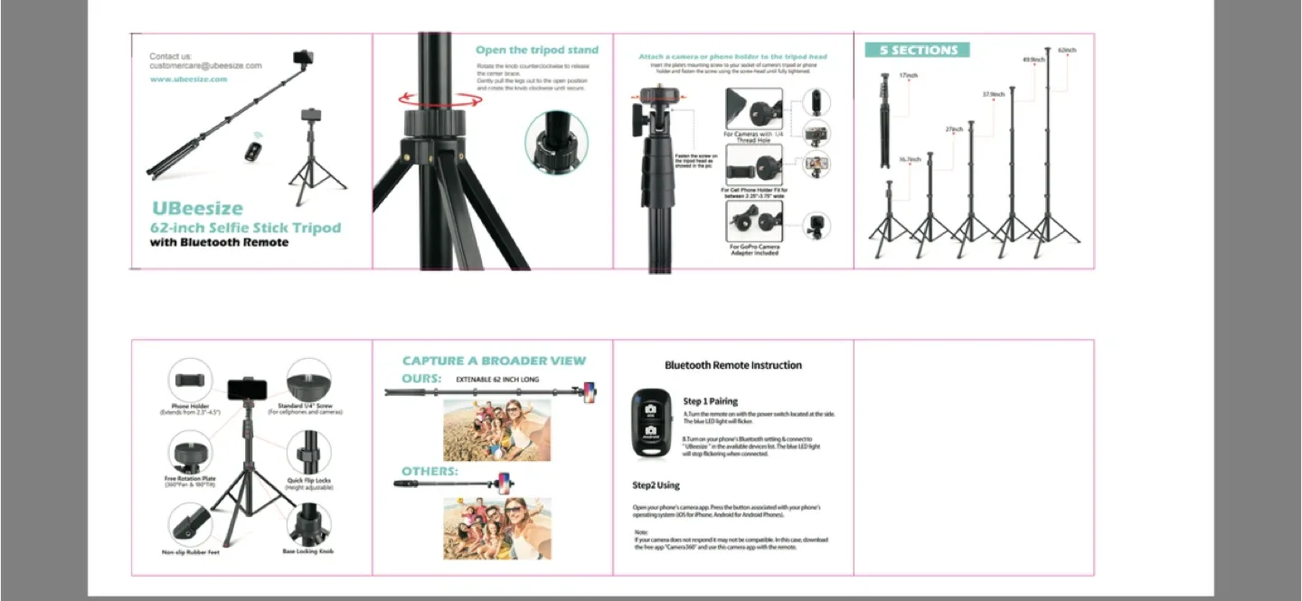 UBeesize Selfie Stick Tripod 62" image indicator(6)