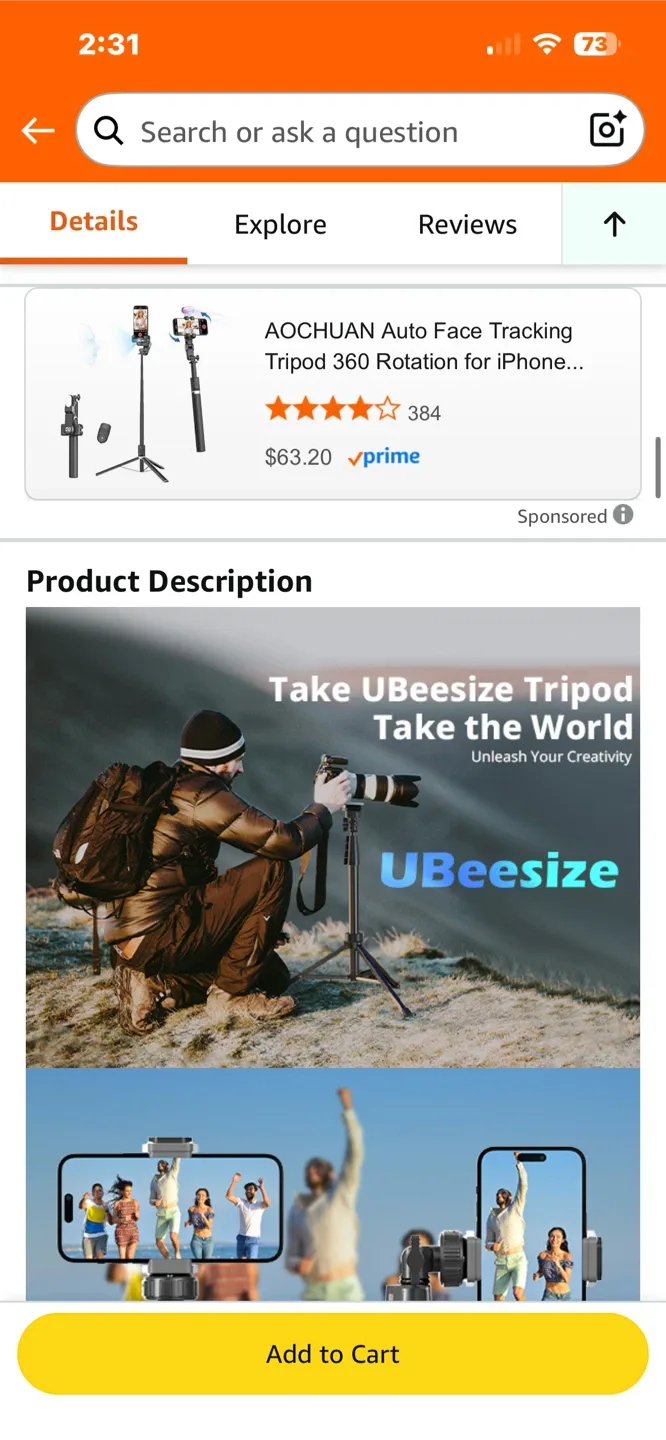 UBeesize Selfie Stick Tripod 62" image indicator(4)
