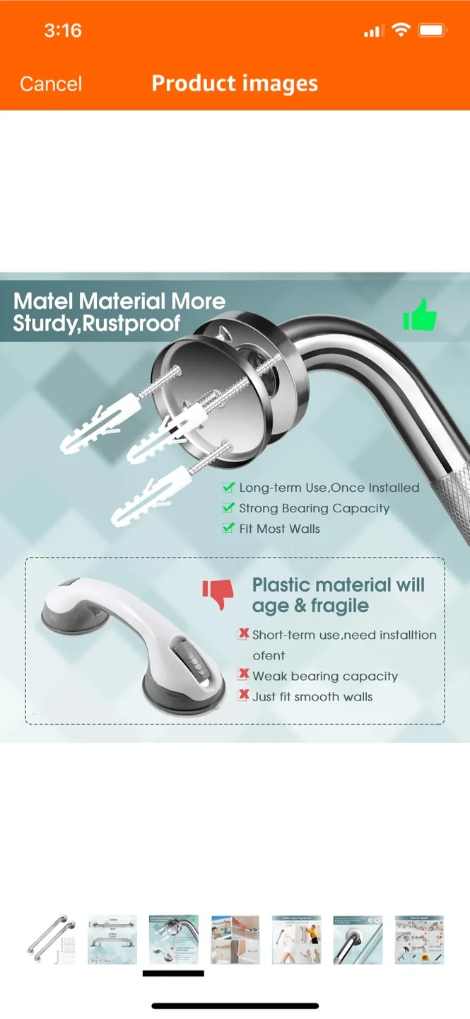 Anti-Slip Bathroom Grab Bar, 16 Inch 2pcs image indicator(3)