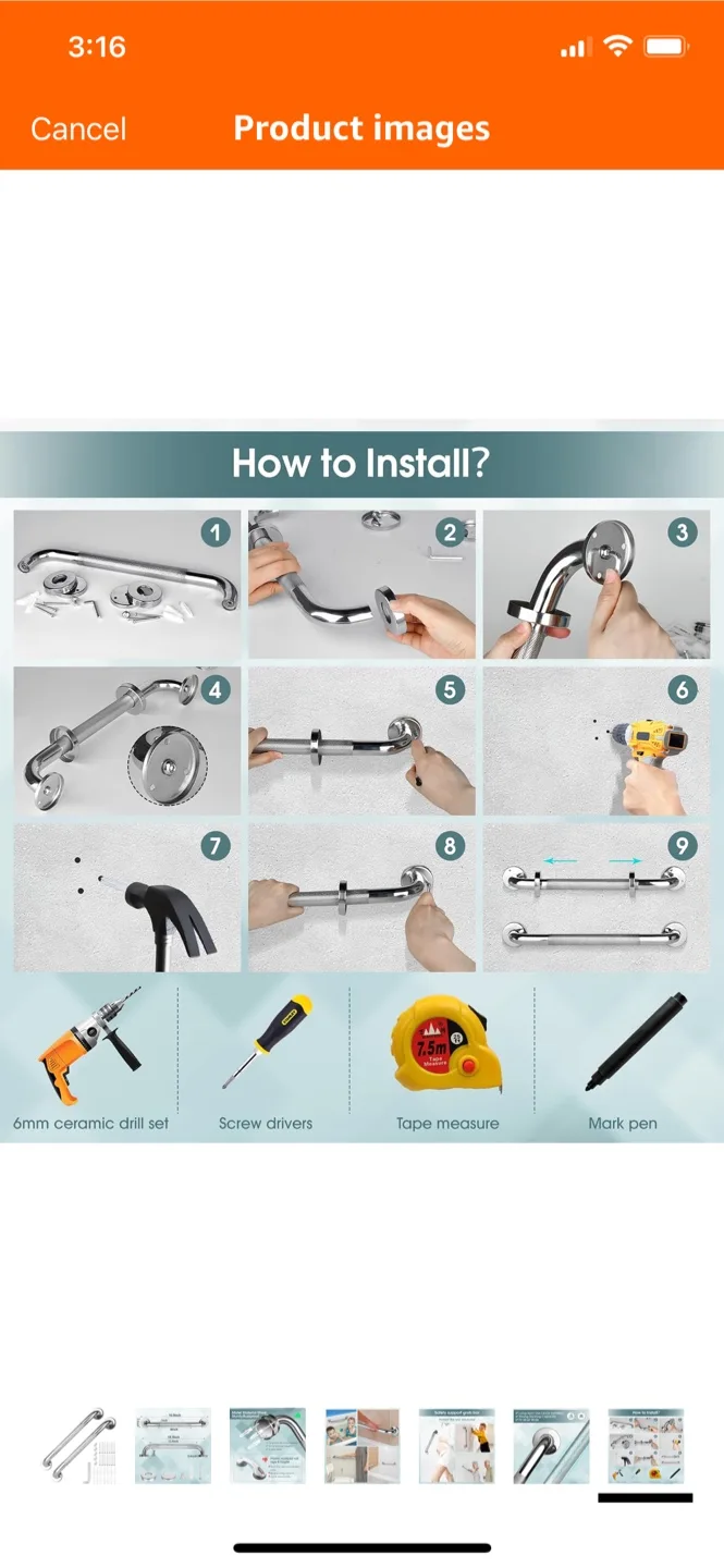 Anti-Slip Bathroom Grab Bar, 16 Inch 2pcs image indicator(7)