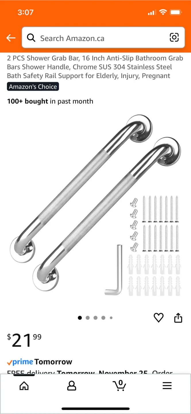 Anti-Slip Bathroom Grab Bar, 16 Inch 2pcs