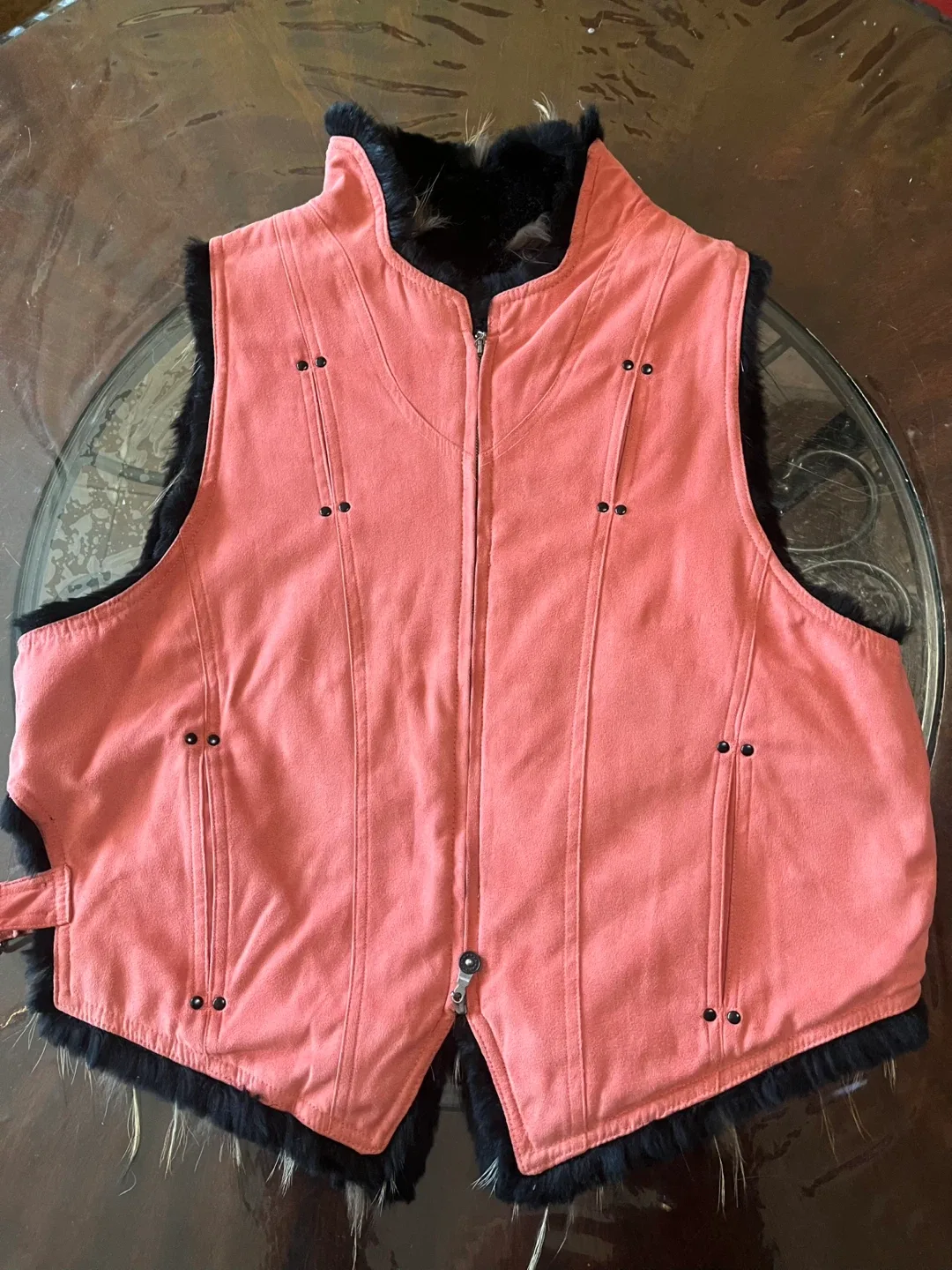 Vintage Fur Vest Reversible Peach Suede Large image indicator(4)