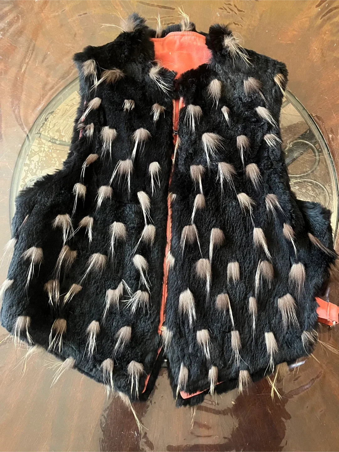 Vintage Fur Vest Reversible Peach Suede Large