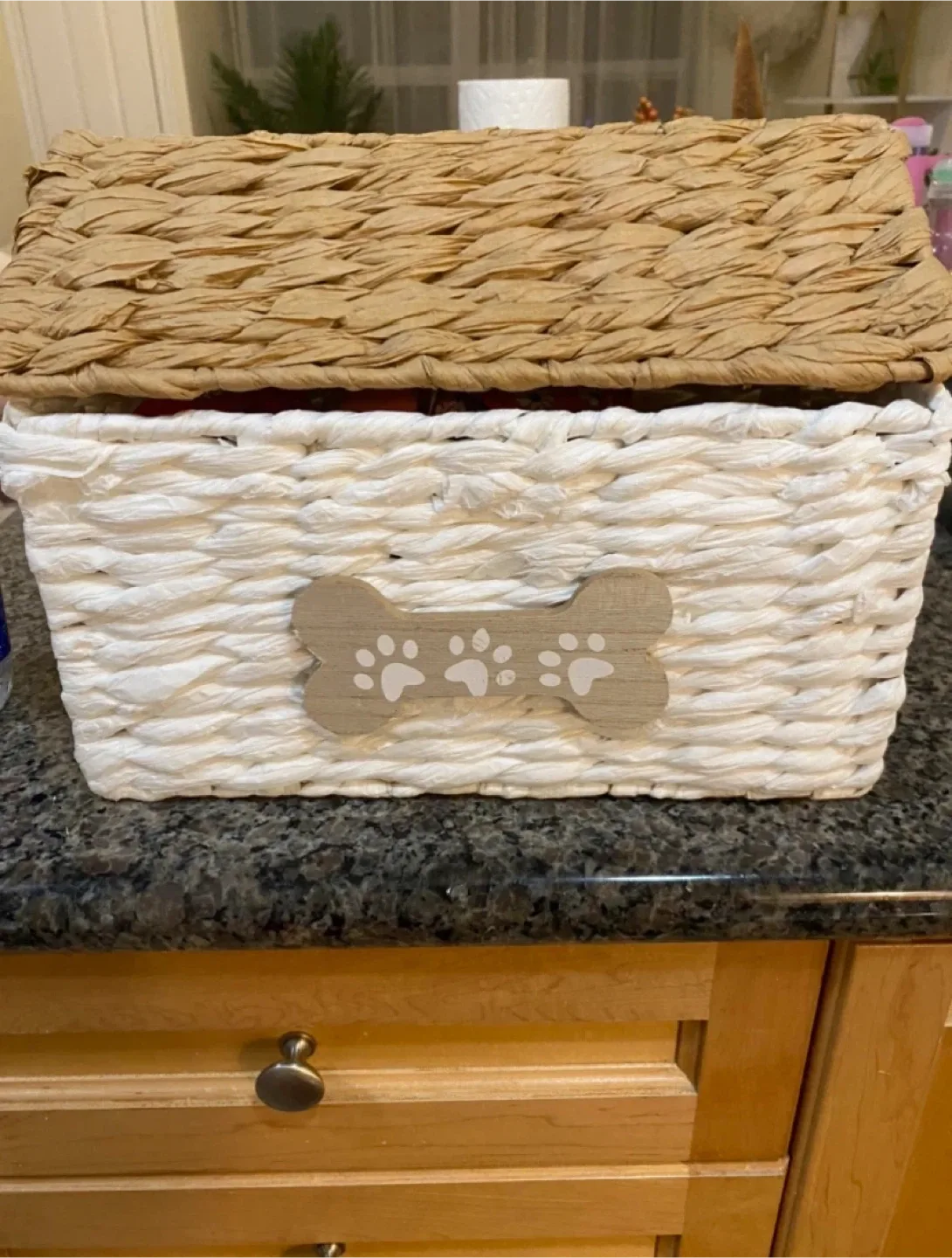 Wicker Dog Toy Basket with Lid