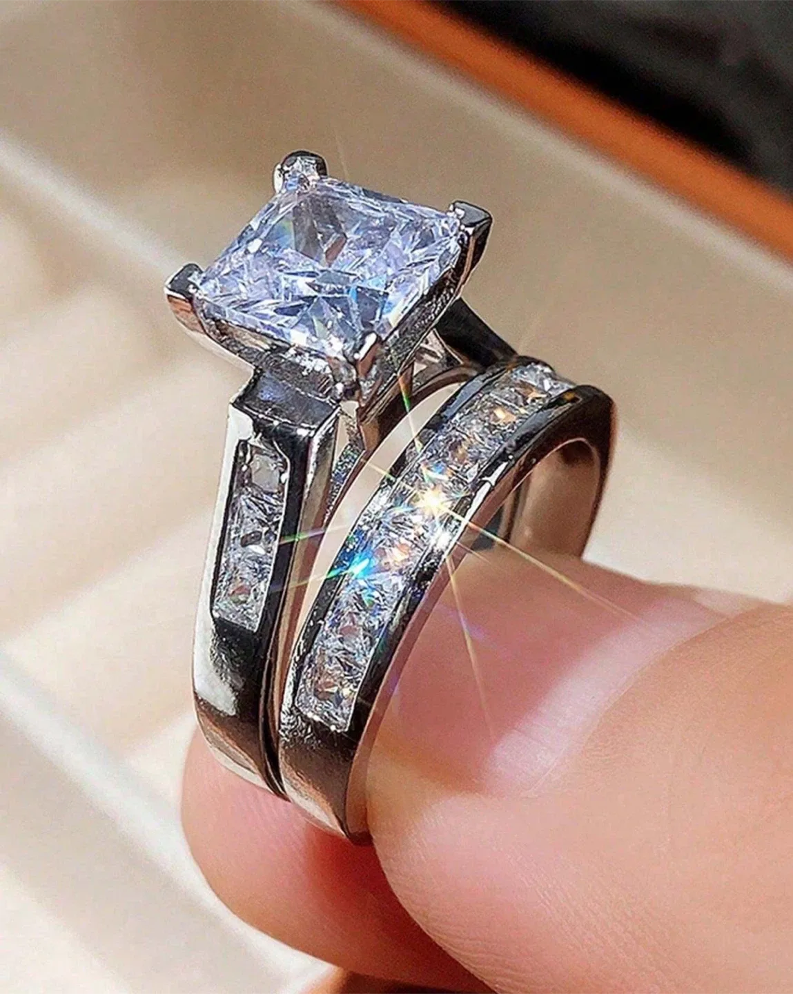Princess Cut Cubic Zirconia Wedding Ring Set image indicator(2)