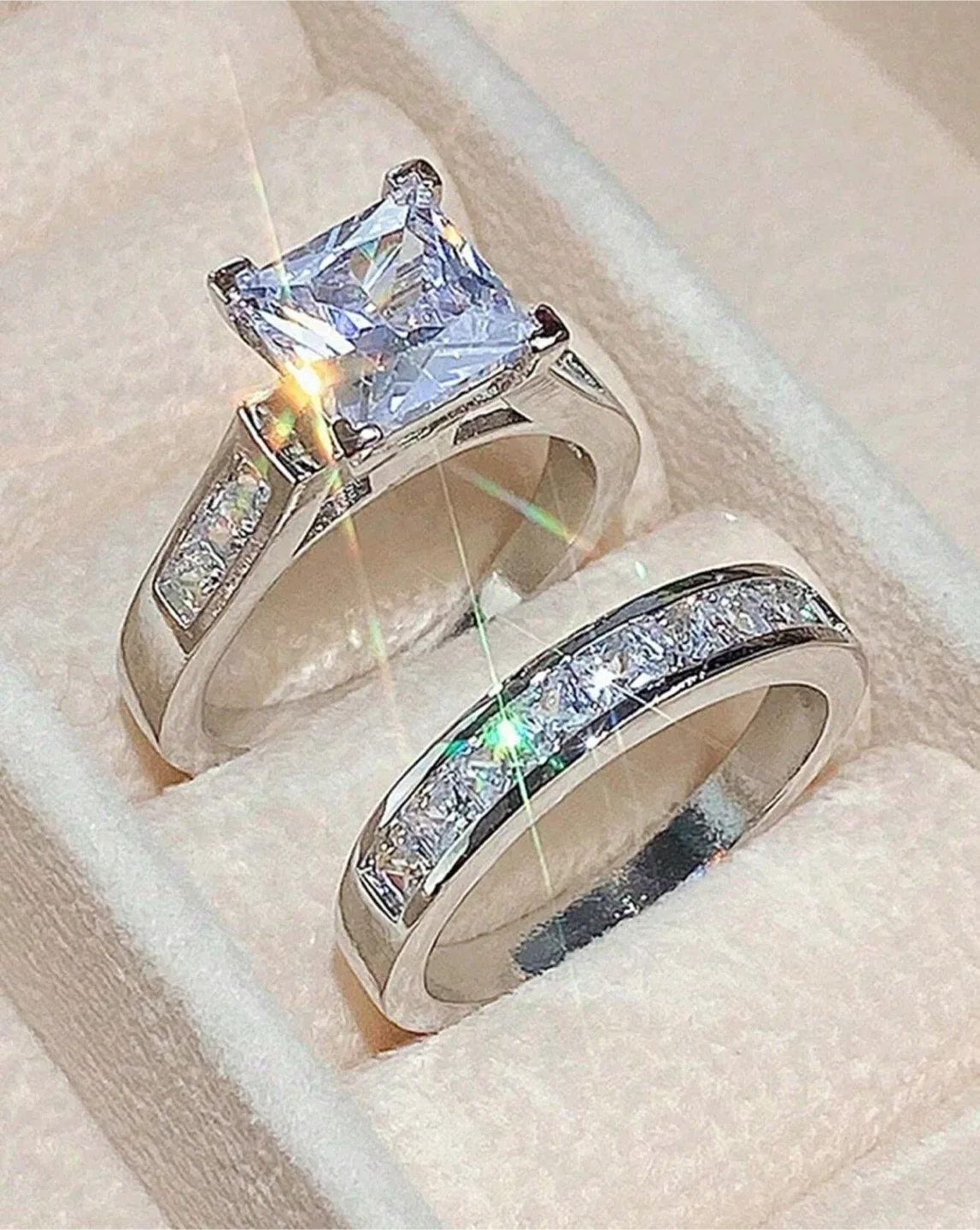 Princess Cut Cubic Zirconia Wedding Ring Set