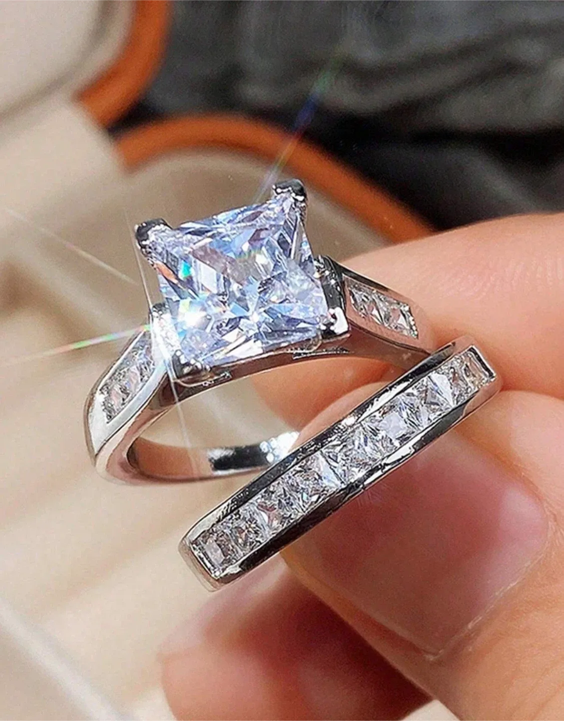 Princess Cut Cubic Zirconia Wedding Ring Set image indicator(3)