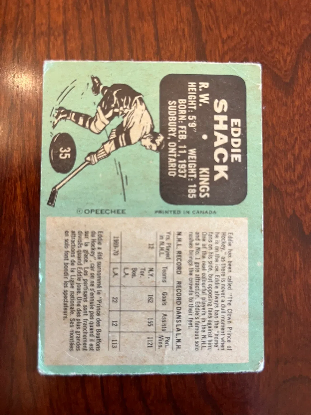 1970/71 O-PEE-CHEE NHL HOCKEY CARD #35 ED EDDIE SHACK image indicator(2)