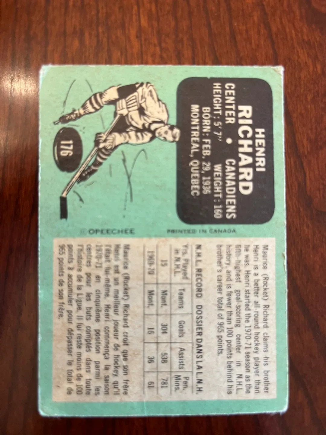 1970-71 OPC O PEE CHEE Hockey #176 Henri Richard image indicator(2)