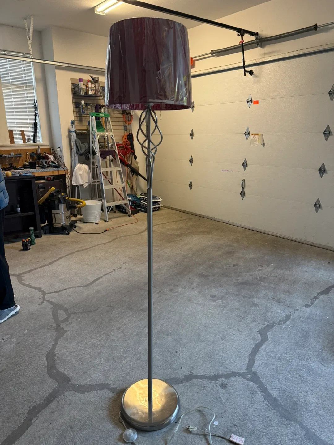Burgundy Floor Lamp with Silver Stand
