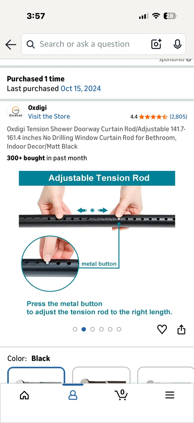Oxdigi Tension Shower Curtain Rod - Black - photo 2