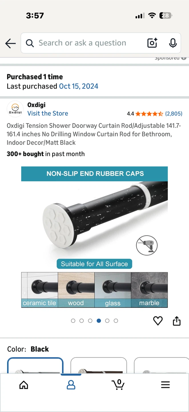 Oxdigi Tension Shower Curtain Rod - Black