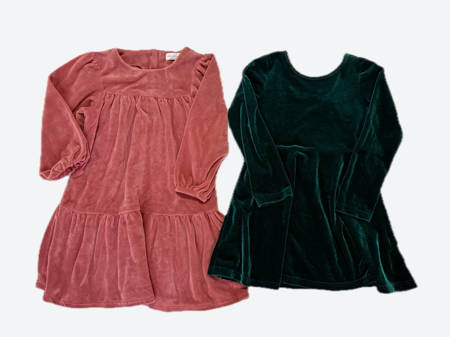 Two Velvet Dresses: Pink and Emerald Green - 3T