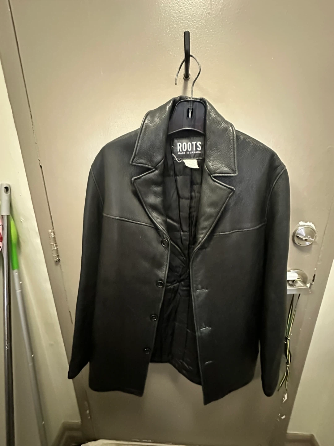 Roots Black Leather Jacket - Size S/P