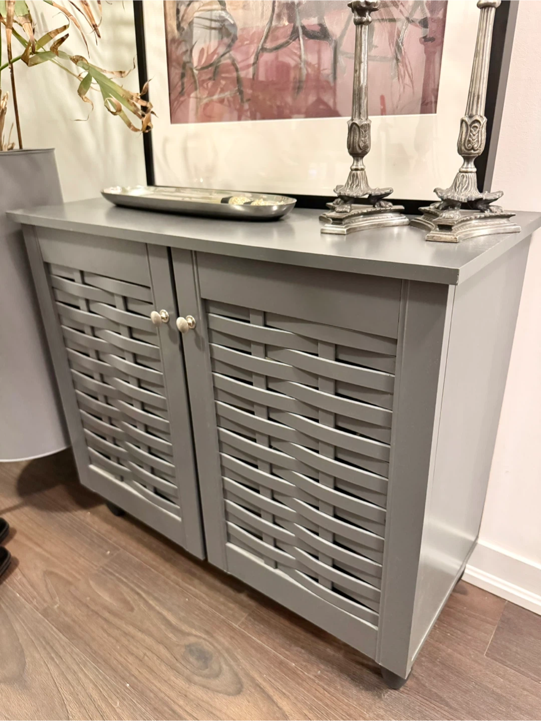 Grey Cabinet with Woven Door Design - photo 2