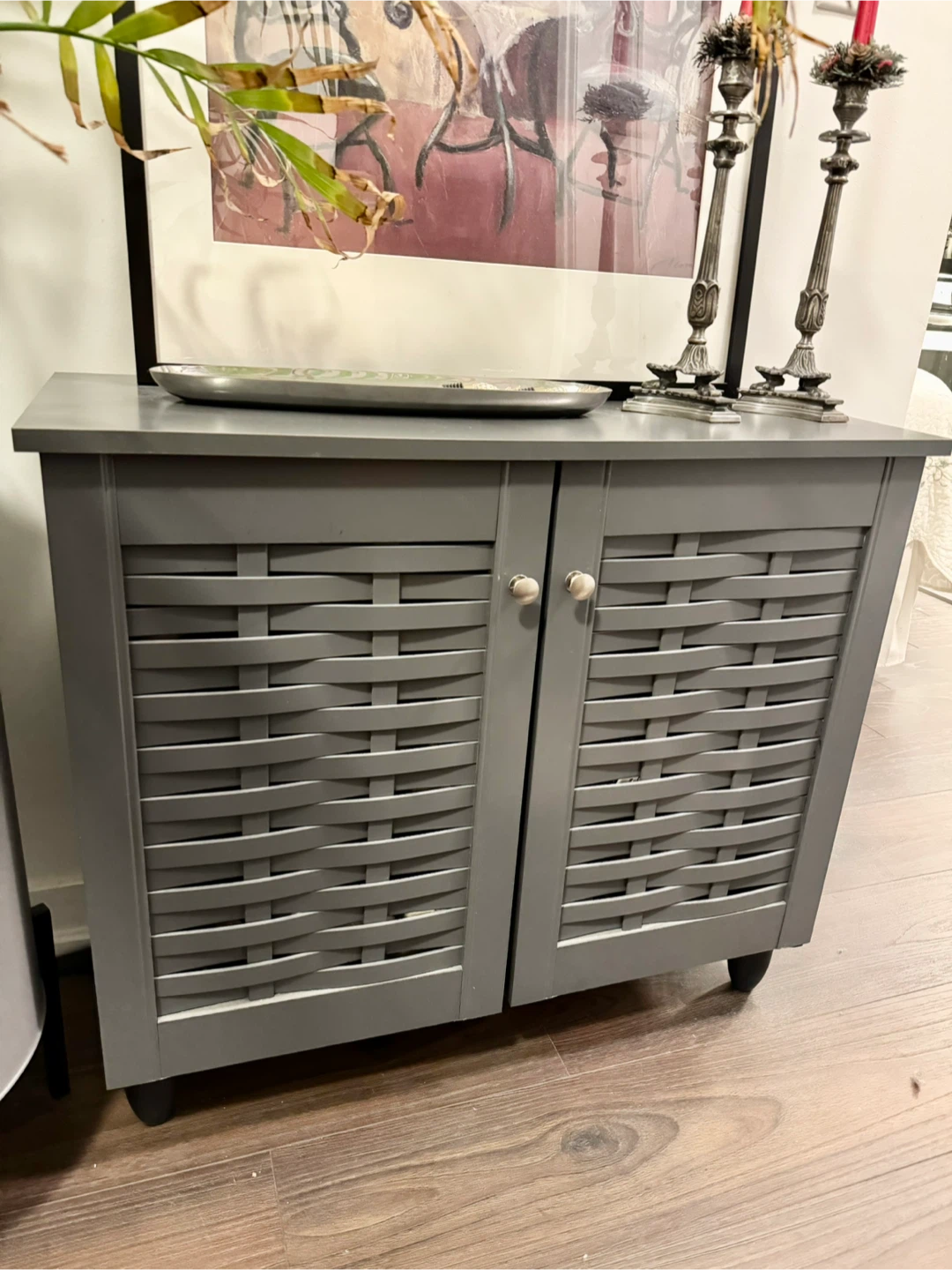 Grey Cabinet with Woven Door Design - photo 3
