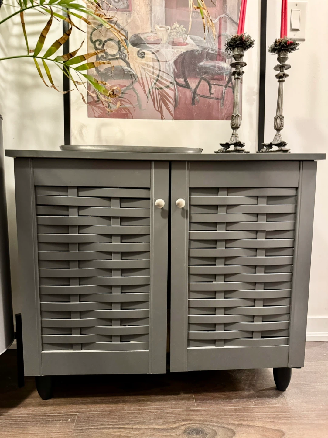 Grey Cabinet with Woven Door Design - photo 4