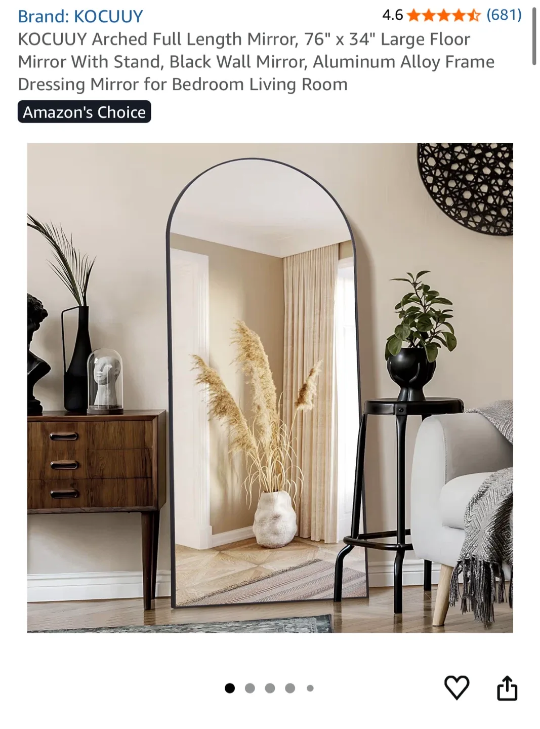 KOCUUY Arched Full Length Mirror 76" x 34" image indicator(4)