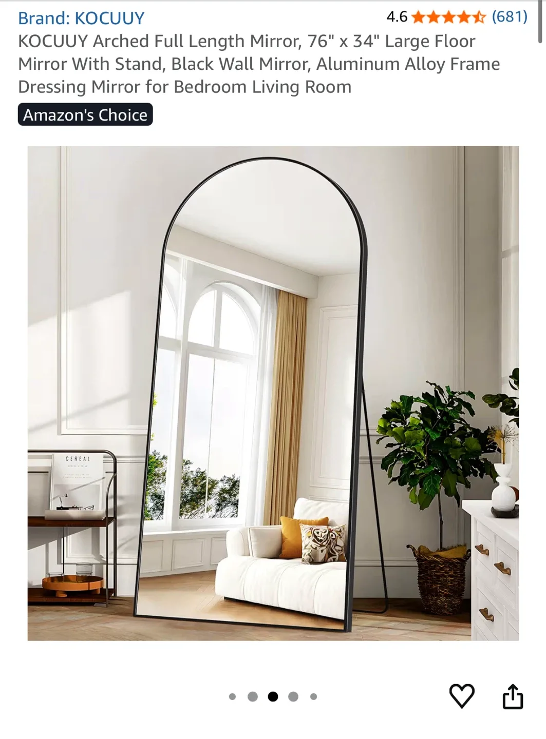 KOCUUY Arched Full Length Mirror 76" x 34" image indicator(3)