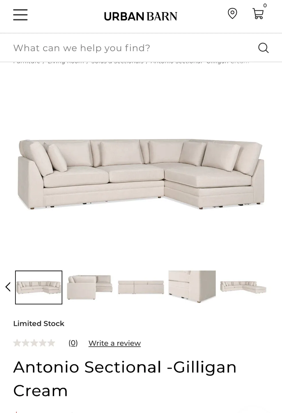 Urban Barn Antonio Sectional - Gilligan Cream image indicator(5)