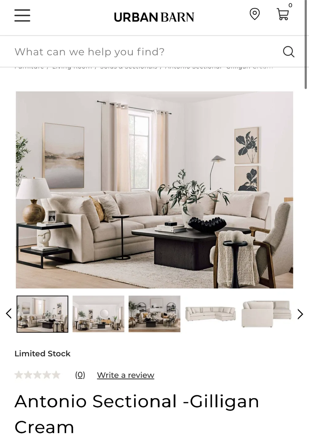 Urban Barn Antonio Sectional - Gilligan Cream