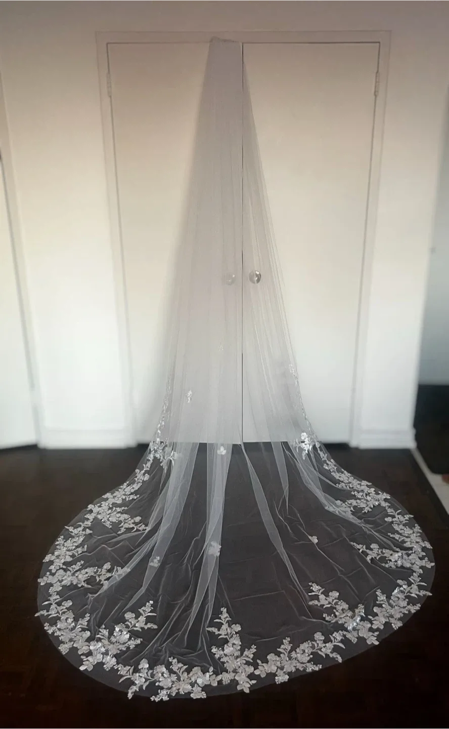 Wedding Veil with Floral Lace Trim