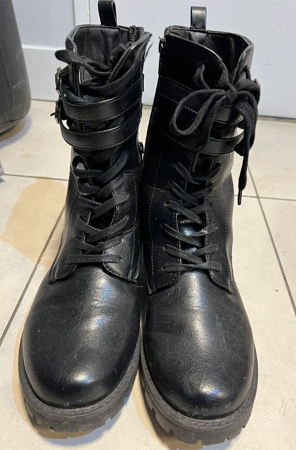 Black Lace-Up Boots, Size 11