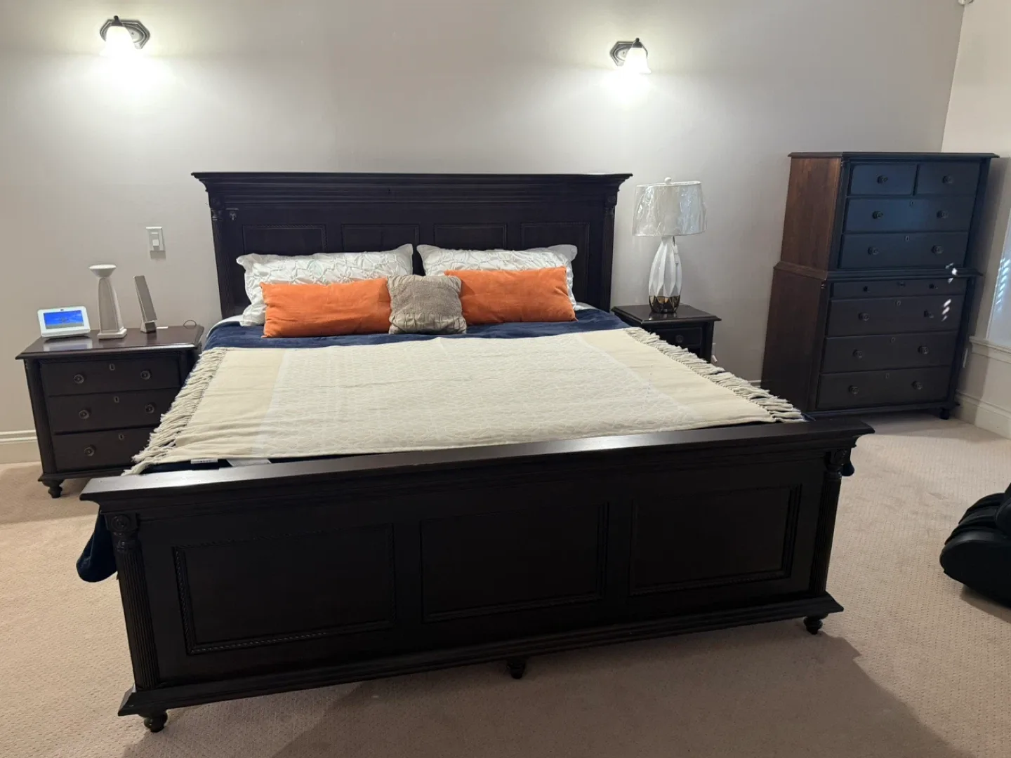 Dark Brown Wood Chest of Drawers ,Nightstands, and Bed Frame