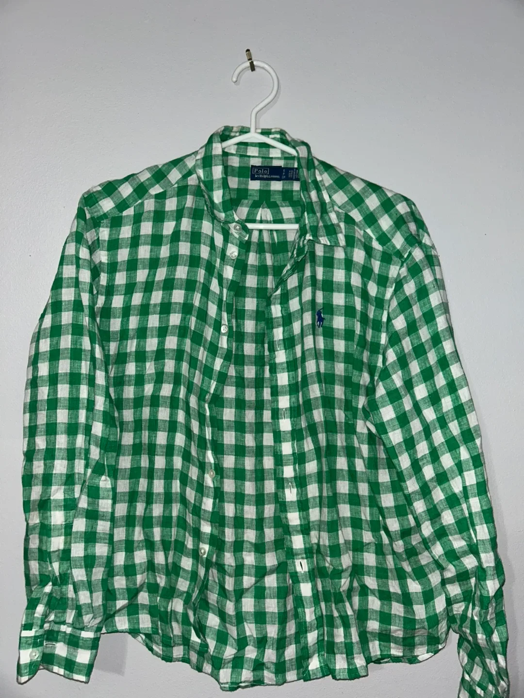 Polo Ralph Lauren Green Gingham Shirt, Size L