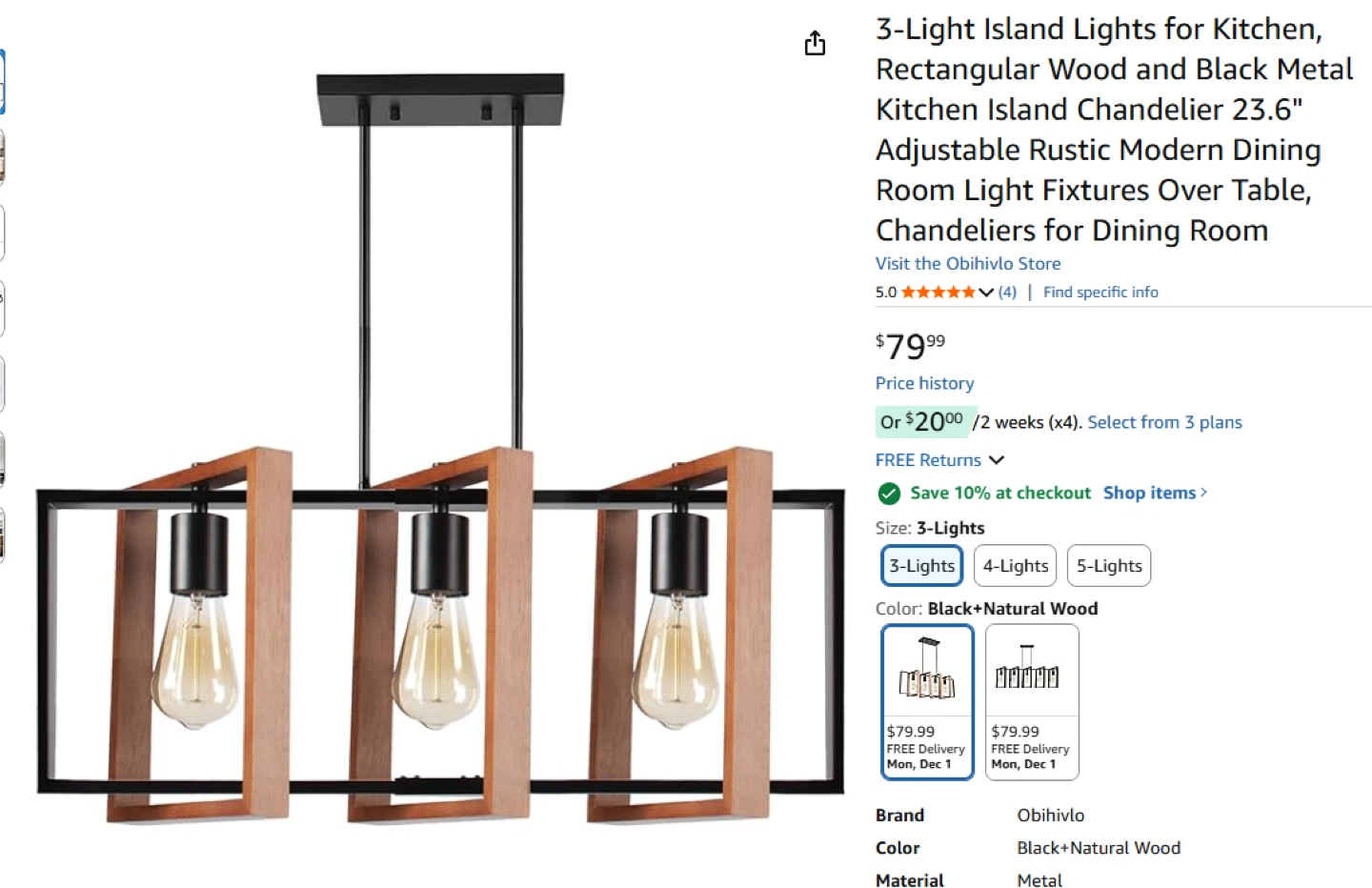 Modern Rectangular Wood and Black Metal 3-Lights - photo 3