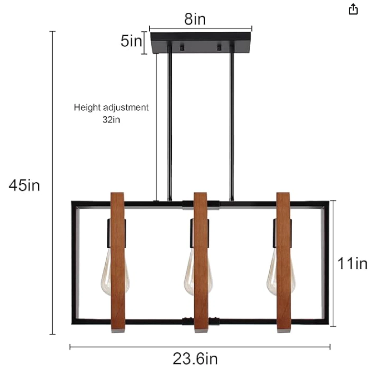 Modern Rectangular Wood and Black Metal 3-Lights - photo 2