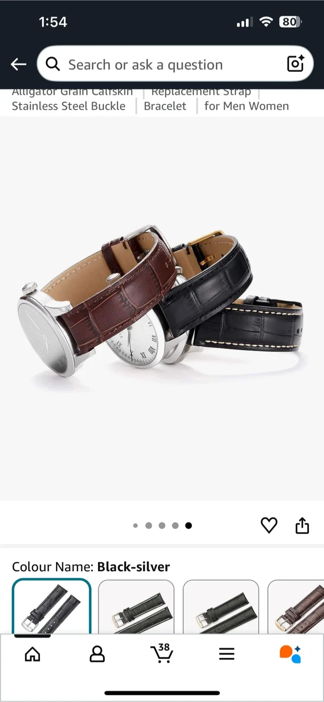 Alligator Grain Calfskin Replacement Strap - Black-Silver image indicator(5)