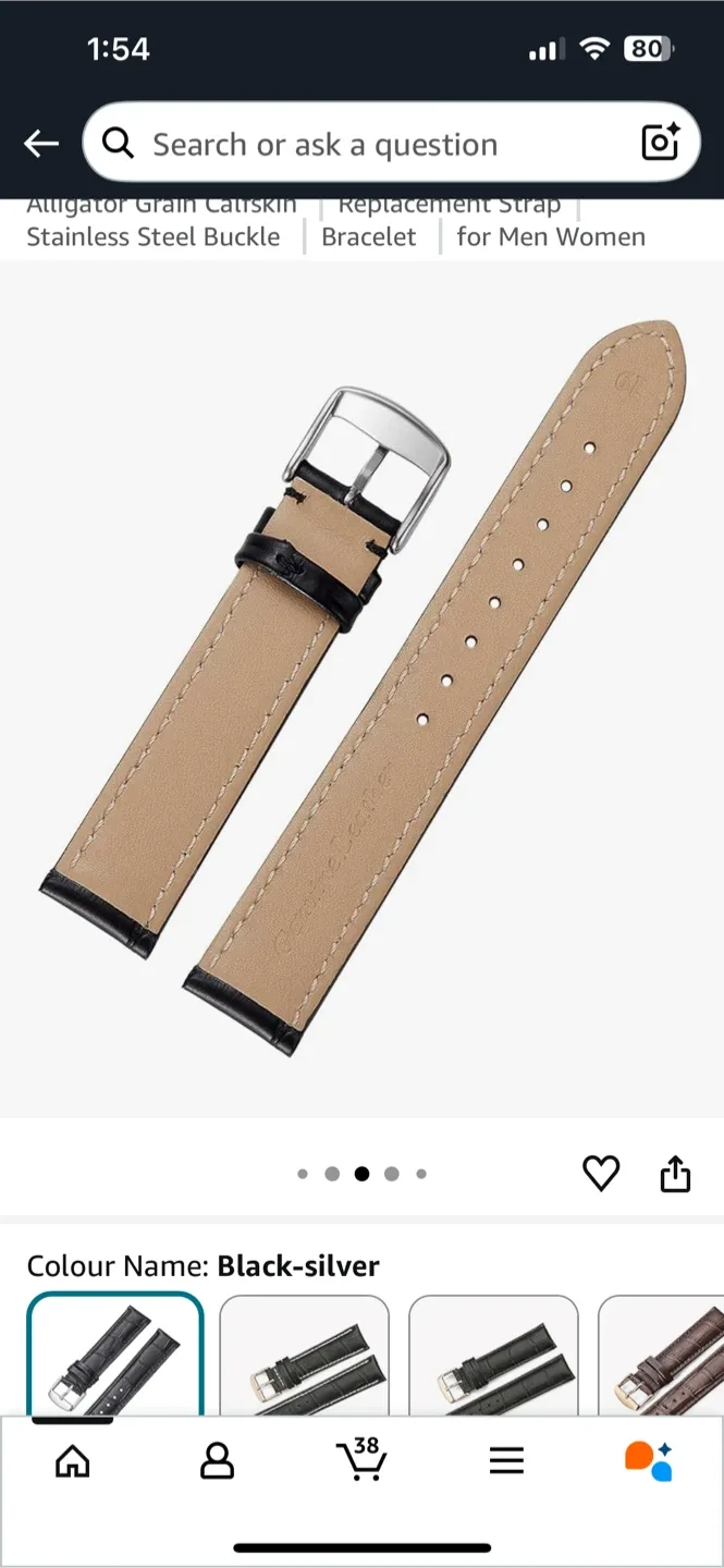 Alligator Grain Calfskin Replacement Strap - Black-Silver image indicator(3)