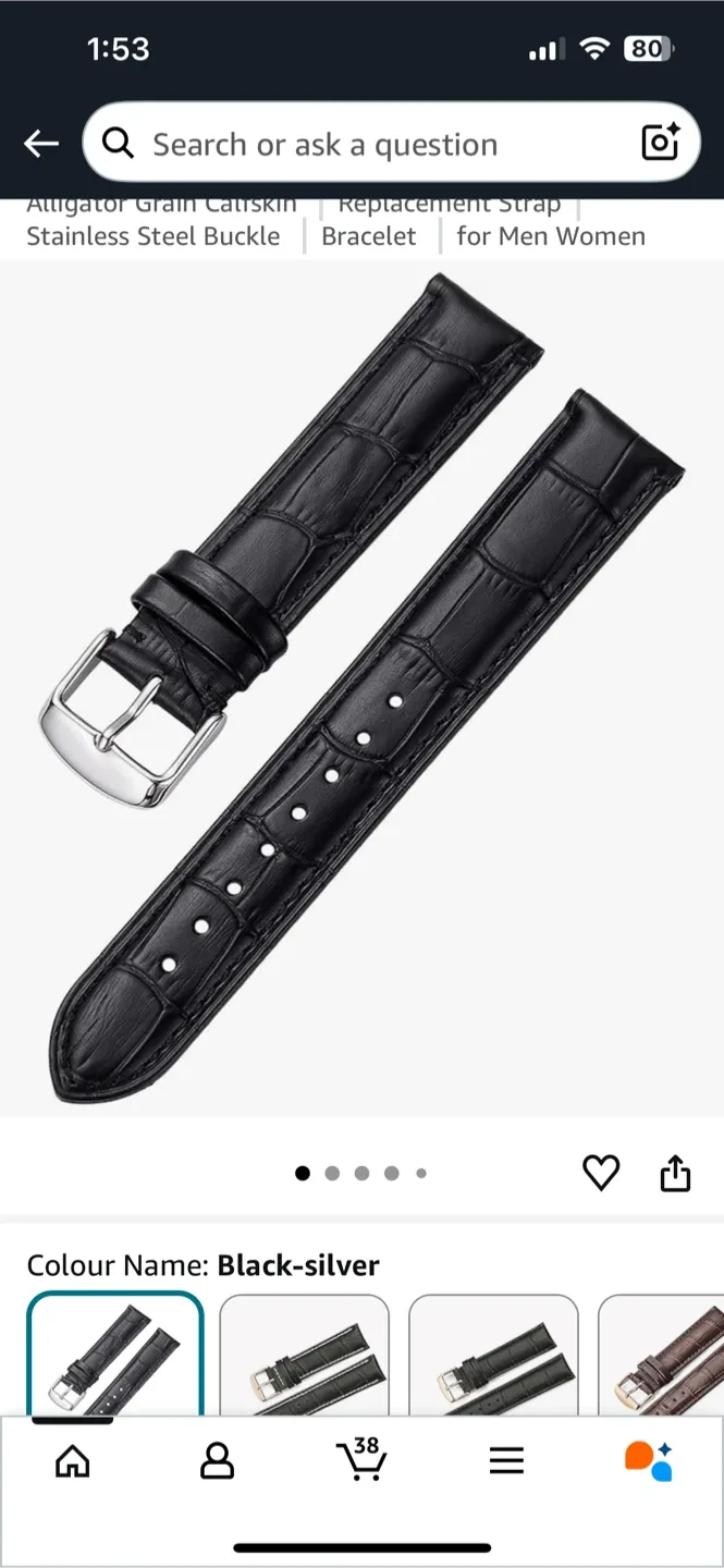 Alligator Grain Calfskin Replacement Strap - Black-Silver