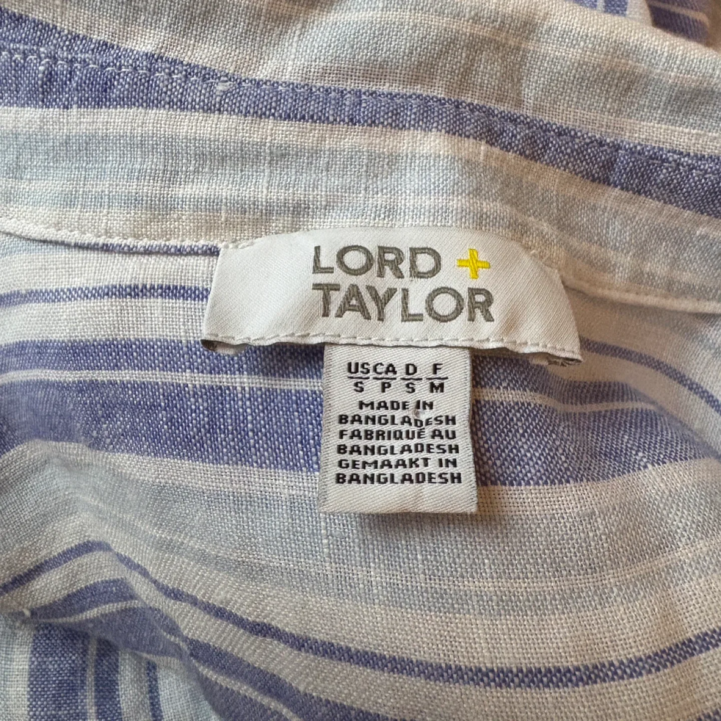 Lord & Taylor 100% Linen Striped Purple Blue Shirt Size Small image indicator(6)