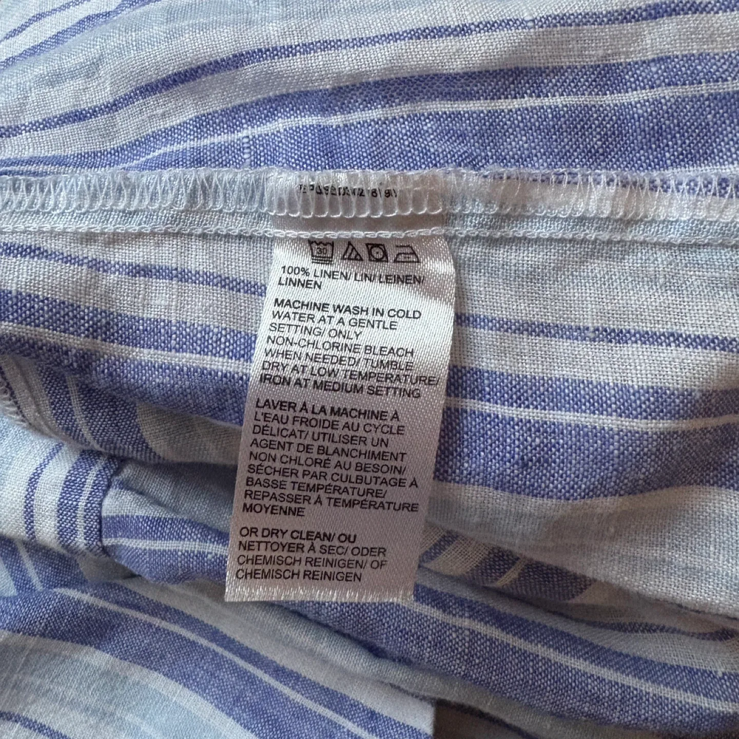 Lord & Taylor 100% Linen Striped Purple Blue Shirt Size Small image indicator(7)