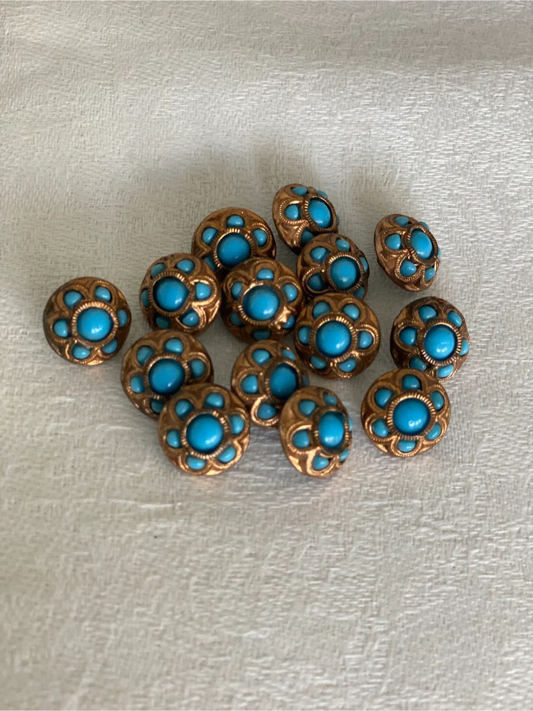 14 Vintage Turquoise & Gold Buttons
